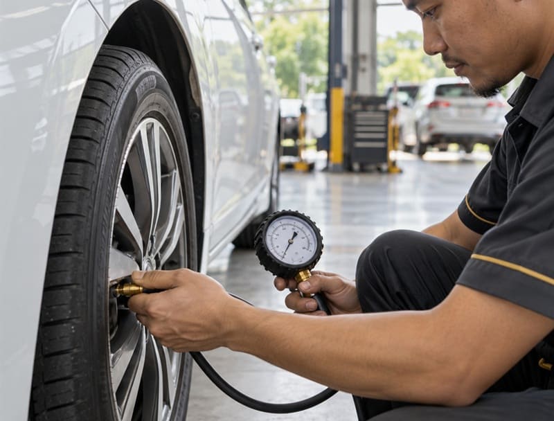 kiểm tra áp suất lốp ô tô tại phi long auto